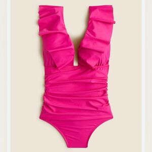 NEW J.Crew Ruched Ruffle One-Piece Swimsuit Fuchsia Pink Figure Flattering